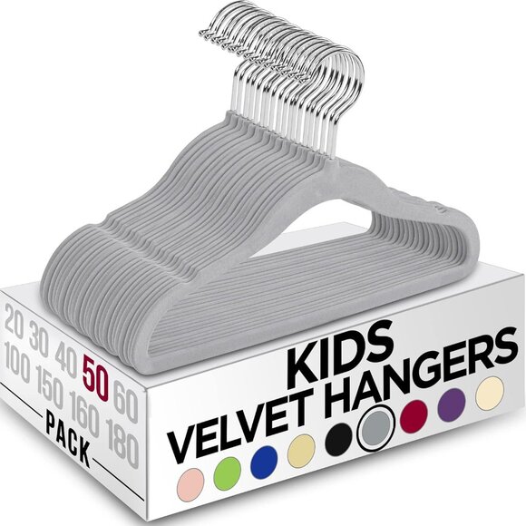 Other - 50 Pack Ultra-Slim Grey Velvet Hangers - 11 Inch Non-Slip Kids Closet Solution